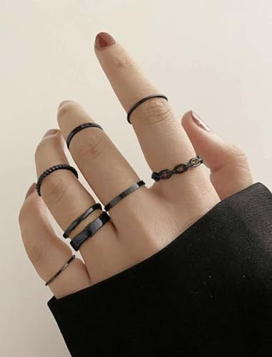 Generic 7 pc Ring set Black Chain Design Simple One Size2