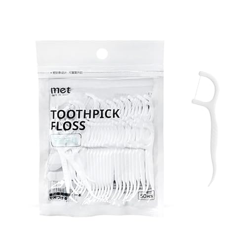 Metgoods Mini Dental Floss Picks, Easy Grip Handle Floss Sticks, Travel Floss Toothpicks, Storage with Sure-Zip Seal, 50 Count (50 Count)