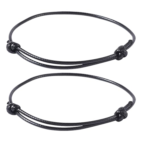 DGUSO Lederarmband Damen & Herren 2 Stück Surfer Armband Frauen Schwarz Manuell Einstellbar Handgemachtes dünnes Surfer Band aus gewachster Baumwolle