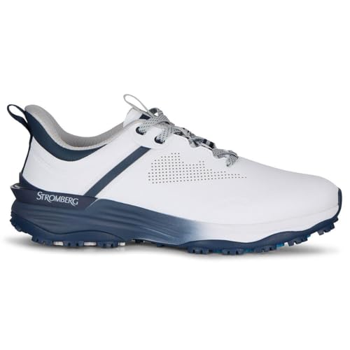 Image of Stromberg Launch Pro Men’s Waterproof Spikeless Golf Shoes – Microfiber Upper, Carbon Shank, Power Flex Channel, Launchpad Pro Traction – White/Navy/UK 10