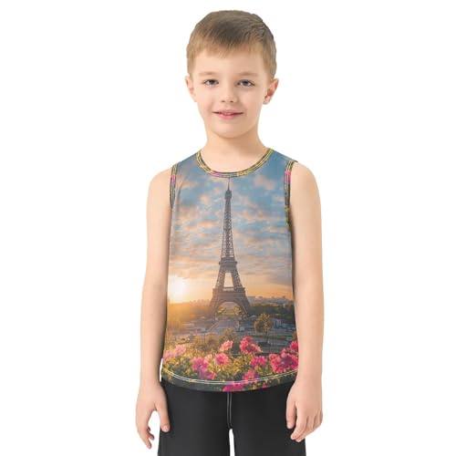 Boys Tank Top Shirts Eiffel Tower Flowers Landscapes Sleeveless T-Shirts Crew Neck for Kids Clothing Children2