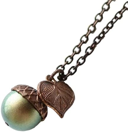 Iridescent Green Simulated Pearl Acorn Necklace, 18 inches