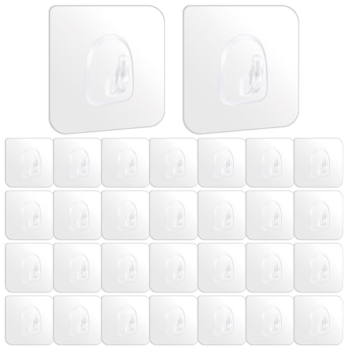 KICQOM Self Adhesive Hooks 30 Packs Extra Strong Sticky Hooks for Hanging Heavy Duty Stick On Hooks Wall Mounted Hooks for Bathroom Kitchen Closet Office Hanging Coat Cloth Towel Key Decorations
