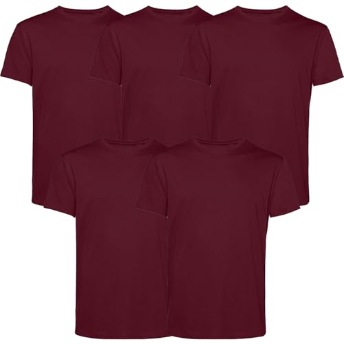 Men’s T-Shirts Multipack (Pack of 5) | Crew Neck Short Sleeve | 100% Cotton | Casual, Gym, Work, DIY, or Events | Comfortable & Durable Plain T-Shirts | Pack of 5 Maroon Small