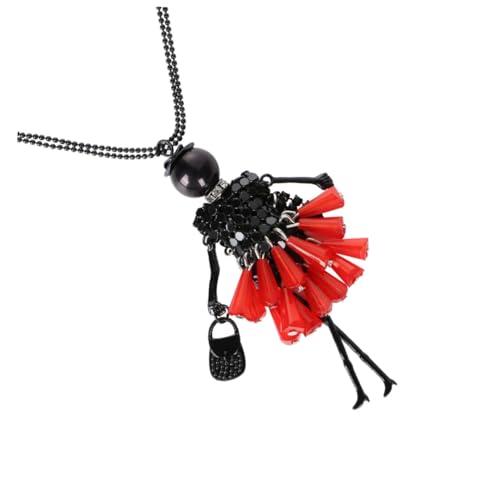 BESTonZON Collier Long Pendentif Poupée en Cristal Rouge, Métal Léger et Solide, pour Fille et Femme, Fêtes, Plage et Voyages