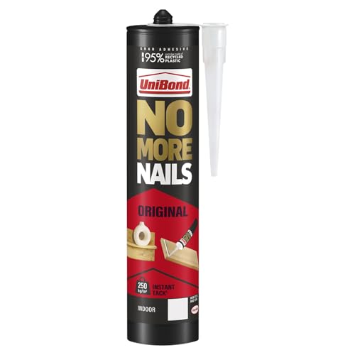 UniBond No More Nails Original High Strength Grab Adhesive, Heavy Duty Mounting Glue for Wood, Brick, Metal, Ceramic & Plaster, Instant Grab Interior Construction Adhesive, 280ml Cartridge