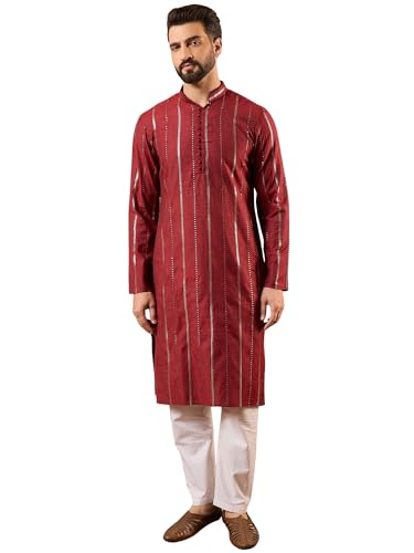 Image of Men's Embroidered Solid Calf Length Kurtas | Men | Kurtas for Mens | Straight Fit Kurta for Men's