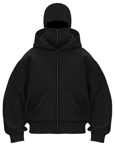 PADOLA Balaclava Zip Hoodie Herren Ninja Kapuzenpullover mit Sturmhaube...