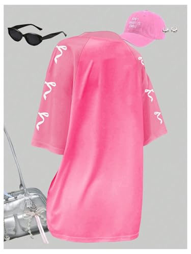 Image of RoseSeek Girl's Jersey Y2K Oversized Graphic Number Print Tops V Neck Short Sleeve T Shirt Hip Pop Tee Streetwear