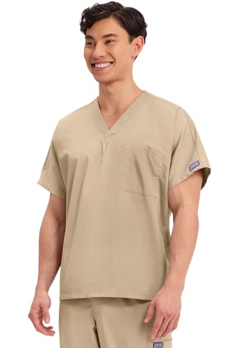 Image of Cherokee Scrubs for Women and Men Unisex V-Neck Tunic Nursing Scrub Top with Chest Pocket, Tuckable Durable Fabric - 4777 | 1 Chest Pocket For Essentials, Traditional Fit, Durable Construction, Comfortable Knit Details, Easy Care, Tuckable Style