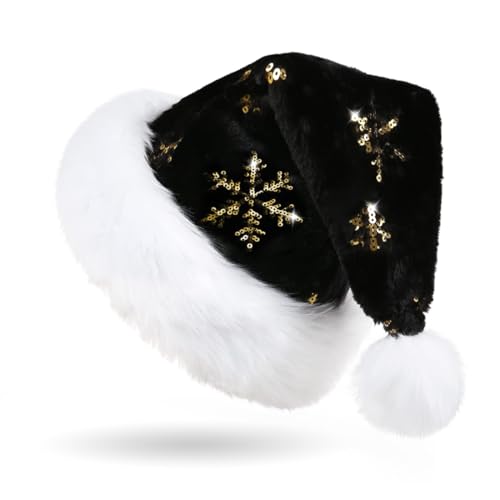 Montrestar Weihnachtsmütze für Erwachsene, Schwarz Plüsch...