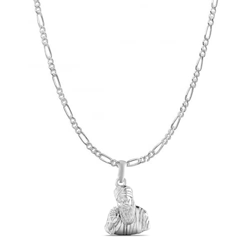 Pendentif Guru Nanak chaîne figaro argent homme collier sikh sardar