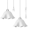 Plug in Pendant Light, 2 Pack Hanging Lights with Plug in Cord, Hanging Lamp with15Ft Cord, On/Off Switch, Frosted Plastic White Shade, Plug in Hanging Ceiling Lights for Bedroom, Living Room