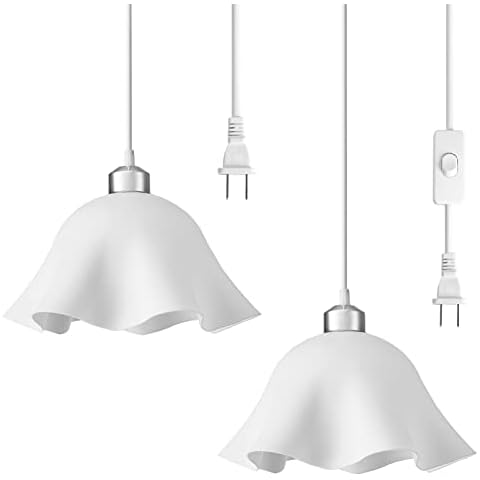 2 Pack Plug in Pendant Light with Frosted Shade and 15ft Cord Cover