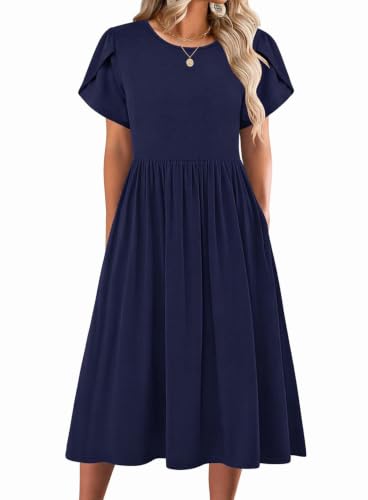 Image of Zeagoo Womens Summer Dresses Casual Aline Midi Dress Short Sleeve Floral Tshirt Dress Flowy Beach Sundresses with Pockets