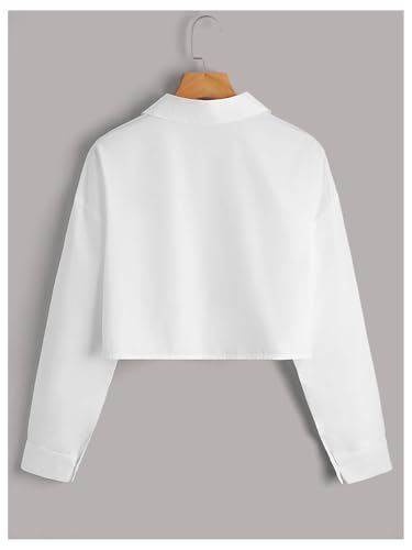 SHENHE Girl's Collared Long Sleeve Button Down Shirts Loose Basic Cropped Blouse Top2