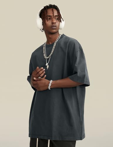 Image of Ogfao Mens Oversized T-Shirts Heavyweight Unisex Cotton T Shirts Baggy Loose Fit Basic Tees Plain Tshirts
