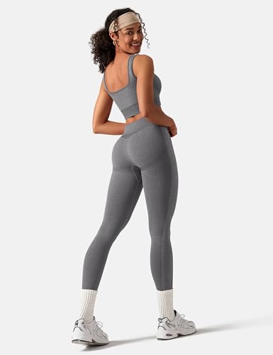 Image of OLCHEE Womens Workout Sets 2 Piece Seamless Square Neck Sports Bra Padded Butt Lifting Leggings High Waist Yoga Gym Outfits