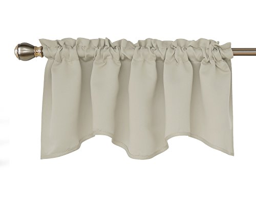 Deconovo Light Beige Valance for Kitchen Window Solid Rod Pocket Blackout Scalloped Valance