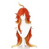 XiongXiongLe Anime Role Halloween Cosplay Wig Women Costume Long Straight Flame Red Gradient Yellow Blonde Hair Wigs for Adult Cos Anime Game Party Halloween Christmas Comic