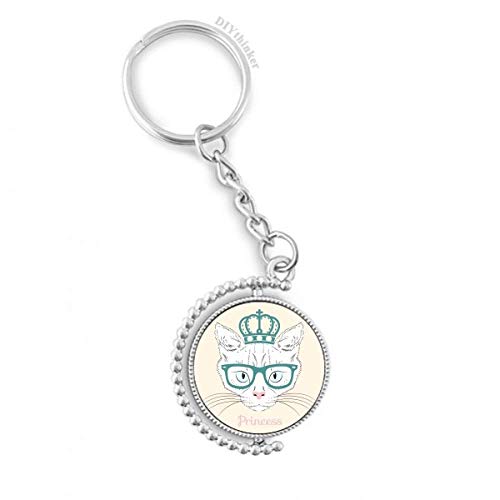 Llavero giratorio gato blanco cadena para llaves de coche y colgante princesa con gafas