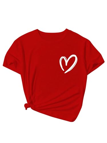 Milumia Girl's Heart Print Short Sleeve Tee Crew Neck Going Out Basic T Shirt Tops