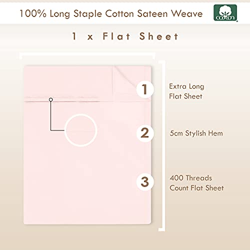 Pizuna 100% Cotton Flat Sheets Double Light Pink, 400 Thread Count Long Staple Cotton Bed Sheets Double 230x280 cm - Image 3