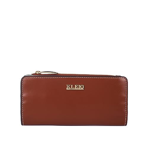 Image of KLEIO Vegan Leather Colorblocked Wallet (Dark Brown) with Zip Closure for Women | Multiple Pockets and Slots for Cards & Cash | Everyday Use Clutch for Girls for Travel, Office & College