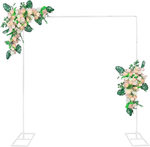 Fiita 2M Blanc Arche de Mariage Réglable avec Base en T, Structure Carrée Moderne, Support d'arche de mariage Arche ballon anniversaire Arche Décoration pour Cérémonie/Mariage/Anniversaire/Fête