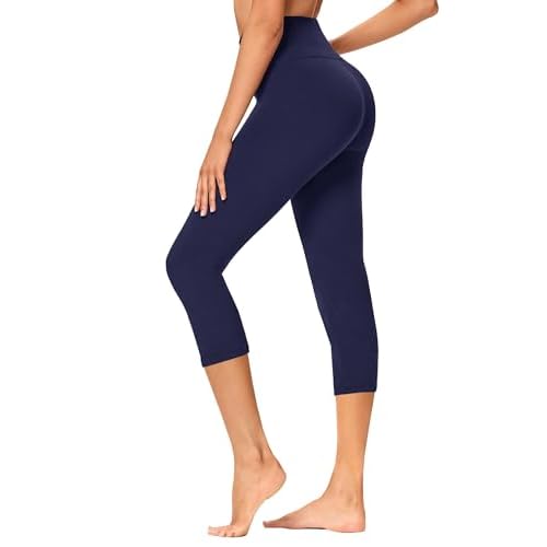 GAYHAY High Waisted Capri Leggings for Women - Soft Slim Yoga Pants for Running Cycling Workout No Pockets Small-Medium B-navy Blue