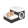 B FSOBEIIALEO Cat House Pet Stairs for Beds Sofa, Foldable Dog Steps 2-Tier With Storage Toy Box, Small Indoor Pet Steps Grey 15.7×12.6×12.6 Inches