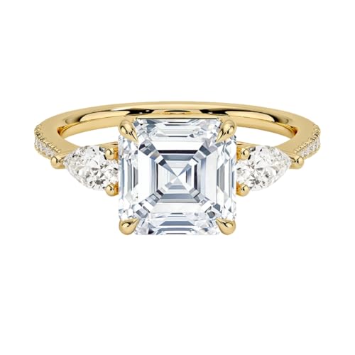 2 CT Asscher Cut Lab Grown Diamond Three Stone Accented Engagement Ring