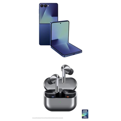 Image of Samsung Galaxy Z Flip7 512GB Unlocked AI Smartphone, Blue Shadow w / Galaxy Buds 3 Pro AI True Wireless Bluetooth Earbuds, Silver