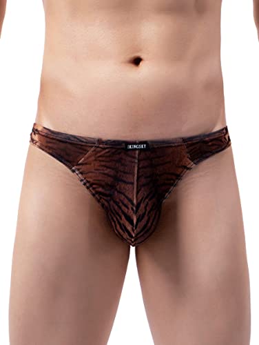 iKingsky Men's Tiger Stripes Thong Breathable T-back Underwear Low Rise Sporty Under Panties for Men2