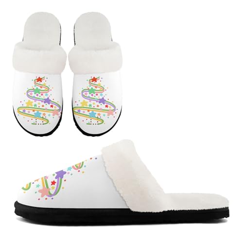 Christmas Slippers for Women Men Holiday Unisex Indoor House Slipper Fuzzy Lined Winter Warm Gift Idea for Christmas