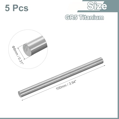 QUARKZMAN 5 Stück GR5 Titaniumstange Durchmesser 8mm 0.31 Länge 100mm 3.94 Metall Voll TC4 Titaniumlegierung Rundstab Stange Für Modellflugzeug Auto Schiff DIY Basteln Metallbearbeitung
