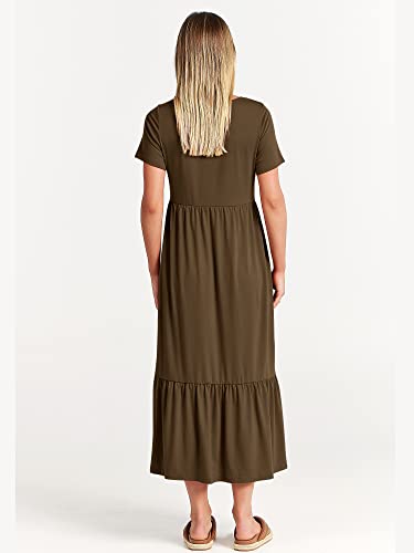 Image of ANRABESS Womens 2026 Summer Casual Maxi Dress A line Tiered Flowy Short Sleeve Crewneck T Shirt Beach Travel Long Dresses