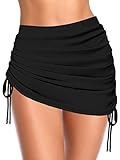 SHEKINI Women's Swimdress Drawstring Ruched Swim Skirt Adjustable Tie Side Swimsuit Bottom(Black, Medium)