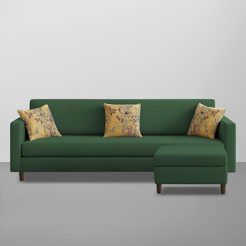 Image of Casaliving Premium Lifestyle Fabric 5 Seater L Shape Sofa Set 4 Seater Modern Sofa Set & Ottoman for Living Room (Green Color)