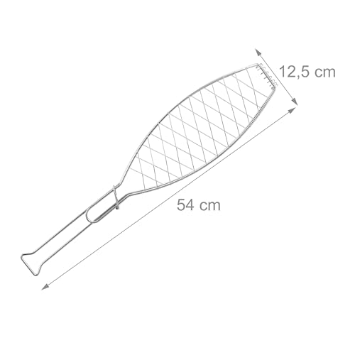 Relaxdays Fischbräter 6er Set, Edelstahl, mit Griff, 54 cm lang, Fischhalter zum Grillen, Grillguthalter Fisch, Silber
