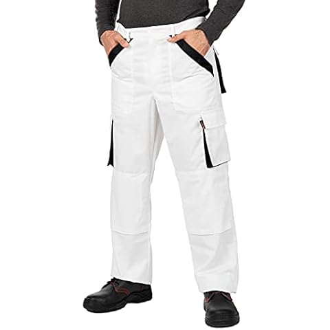 Mazalat Mens Work Trousers with Knee pad Pockets, Cargo Combat Work Trousers, S -XXXL, Cargo Pants, Worker Pants, White/Black, XL(EU56)-W40 Cover