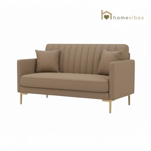 Image of 2 Seater Velum Fabric Sofa Set for Living Room, Modern Design with High Density Foam, Solid Wood Frame, Ergonomic Comfortable Seating for Home & Office (Light Brown, 2 Seater | Soft foam comfort, Strong wood frame