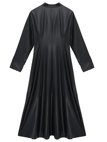 Hularka Men's Steampunk Faux Leather Jacket Stand Collar Zipper Long Coats Vintage Trench Coats4