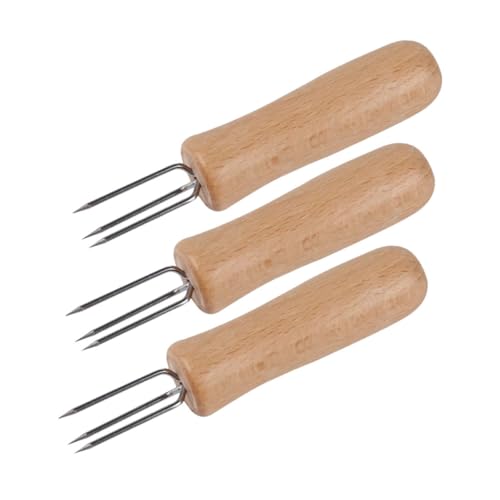 Yardwe 3pcs Stainless Steel Corn Forks Handles for Barbecues Picnics Camping Comfortable to Hold Fruit Picks for Easy Eating