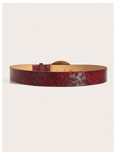 Women's Floral Genuine Leather Belt Vintage Western Cowgirl Waist Belt3