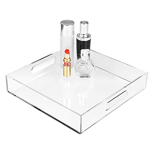 Hipiwe Acrylic Serving Tray with Handles - Dresser Vanity Cosmetics Storage Tray Perfume Tray Jewelry Organizer Tray Bathroom Tray, Breakfast Serving Tray for Countertop, Kitchen