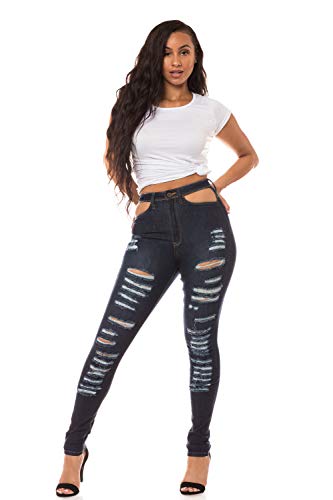 Aphrodite High Waisted Jeans for Women - Skinny Hand Sanding Distressed Destroyed Ripped Cut Out Stretch Denim Pants