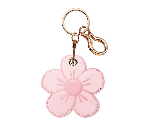 Leather AirTag Keychain Holder Compatible with Apple AirTag Cute Protective Case Air tag Holder Cover Accessories with Key BackpackKeychain Ring Handbag GPS Tracker Case(Petal)