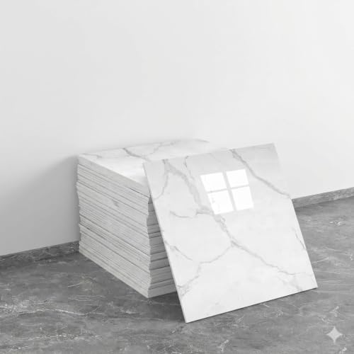 Image of White Grey Vein Marble UV Self Adhesive Wall Panels, 60 x 60 cm, Pack of 16