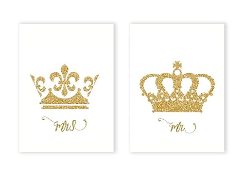 Décoration de chambre à coucher romantique avec couronne d'or affiche amour Mr et Mme